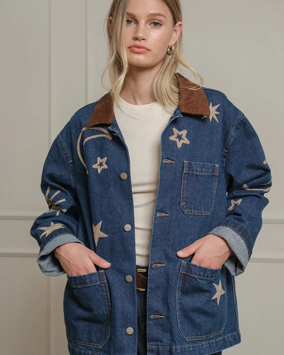 Celestial Embroidered Denim Jacket