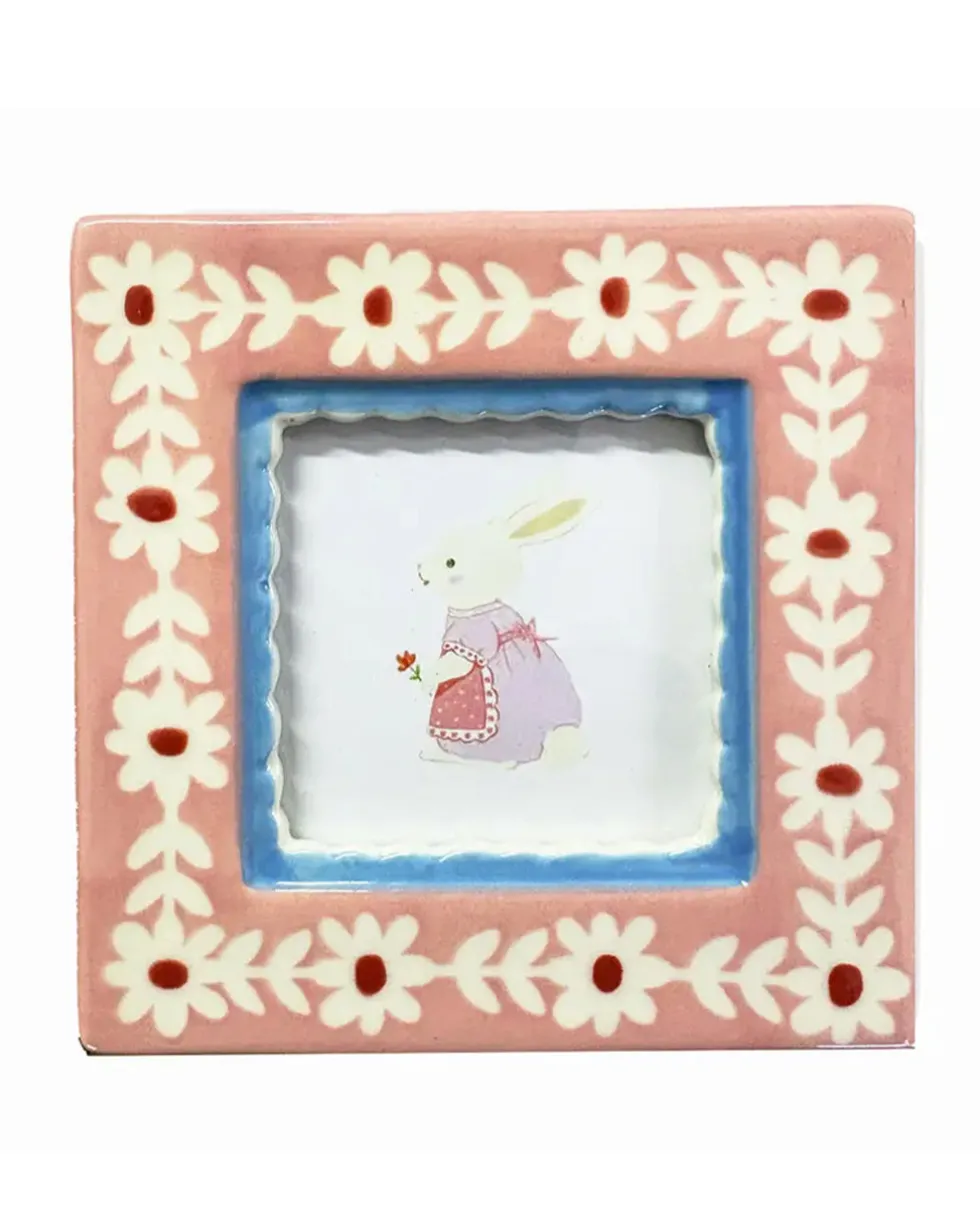 Ceramic Photo Frame - Pink Flowers