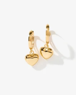 Charm Heart Huggie Hoop Earrings - Yellow Gold