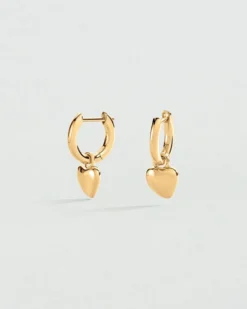 Charm Heart Huggie Hoop Earrings - Yellow Gold