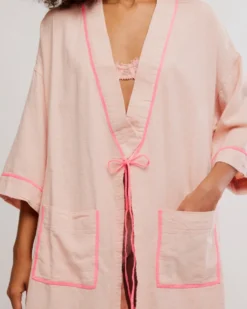 Close To Home Flannel Robe - Neon Peach