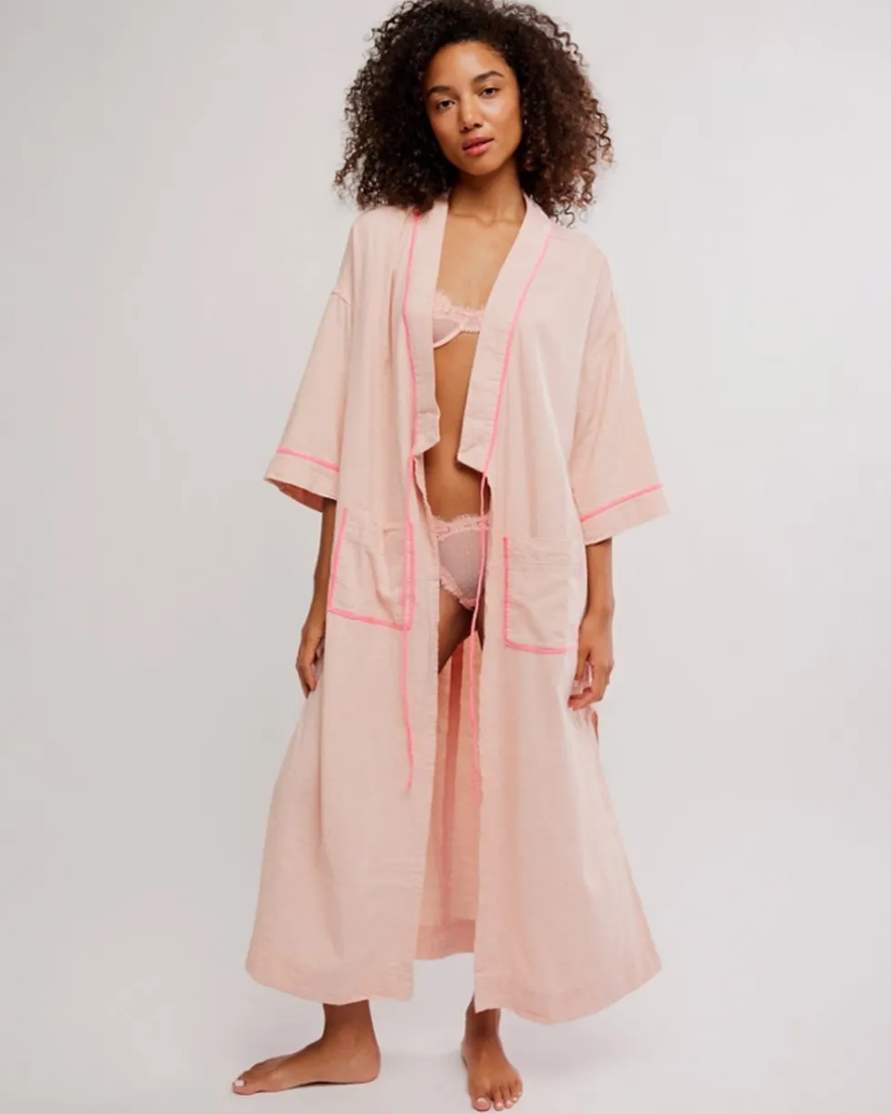 Close To Home Flannel Robe - Neon Peach