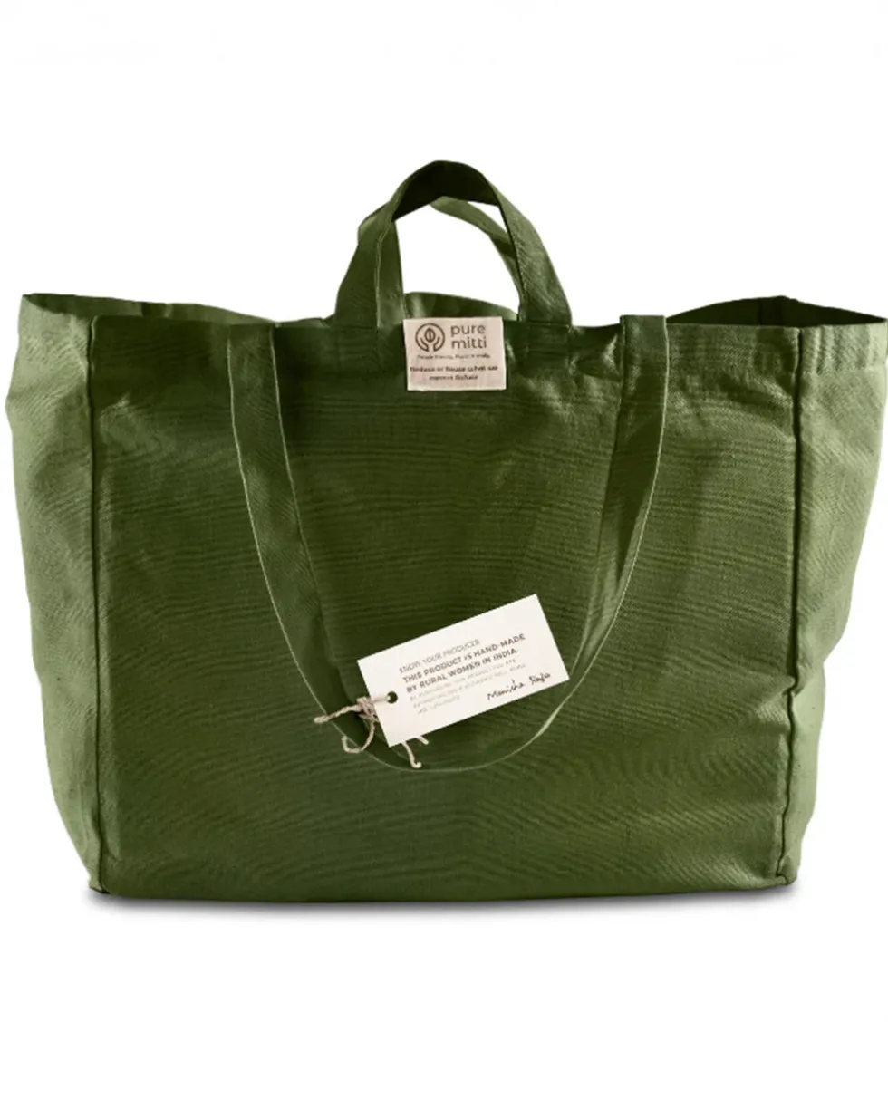Cotton 6-Pocket Tote Bag - Sage Green