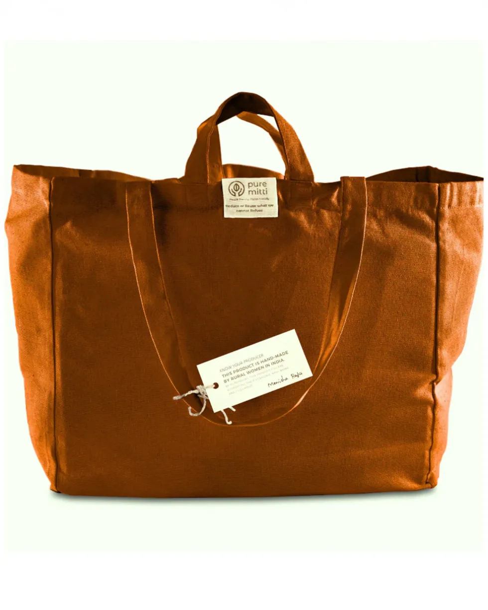 Cotton 6-Pocket Tote Bag - Terracotta