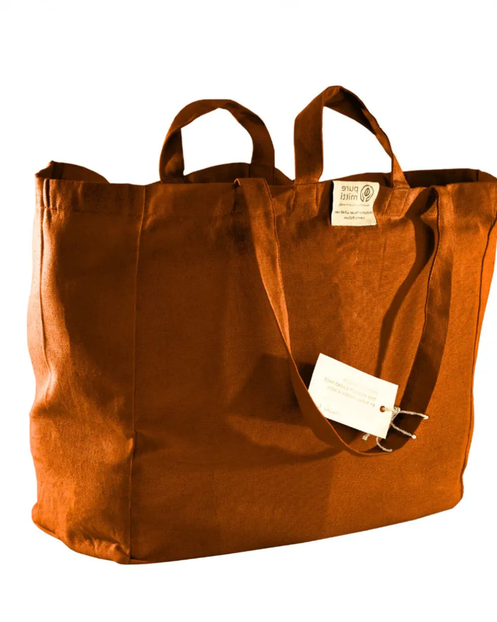 Cotton 6-Pocket Tote Bag - Terracotta
