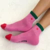 Embroidered Color Block Girlfriend Socks - Rose Green + Heart