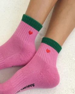 Embroidered Color Block Girlfriend Socks - Rose Green + Heart