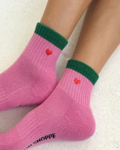Embroidered Color Block Girlfriend Socks - Rose Green + Heart