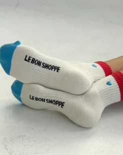 Embroidered Color Block Girlfriend Socks - Blue Red + Heart
