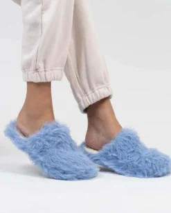 Faux Fur Slide Slippers - Periwinkle