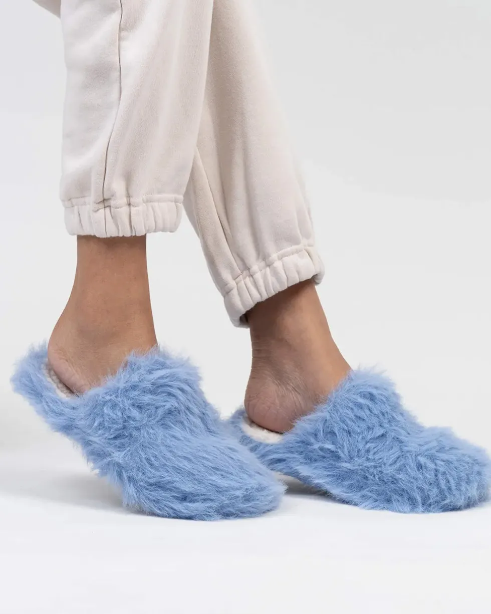 Faux Fur Slide Slippers - Periwinkle