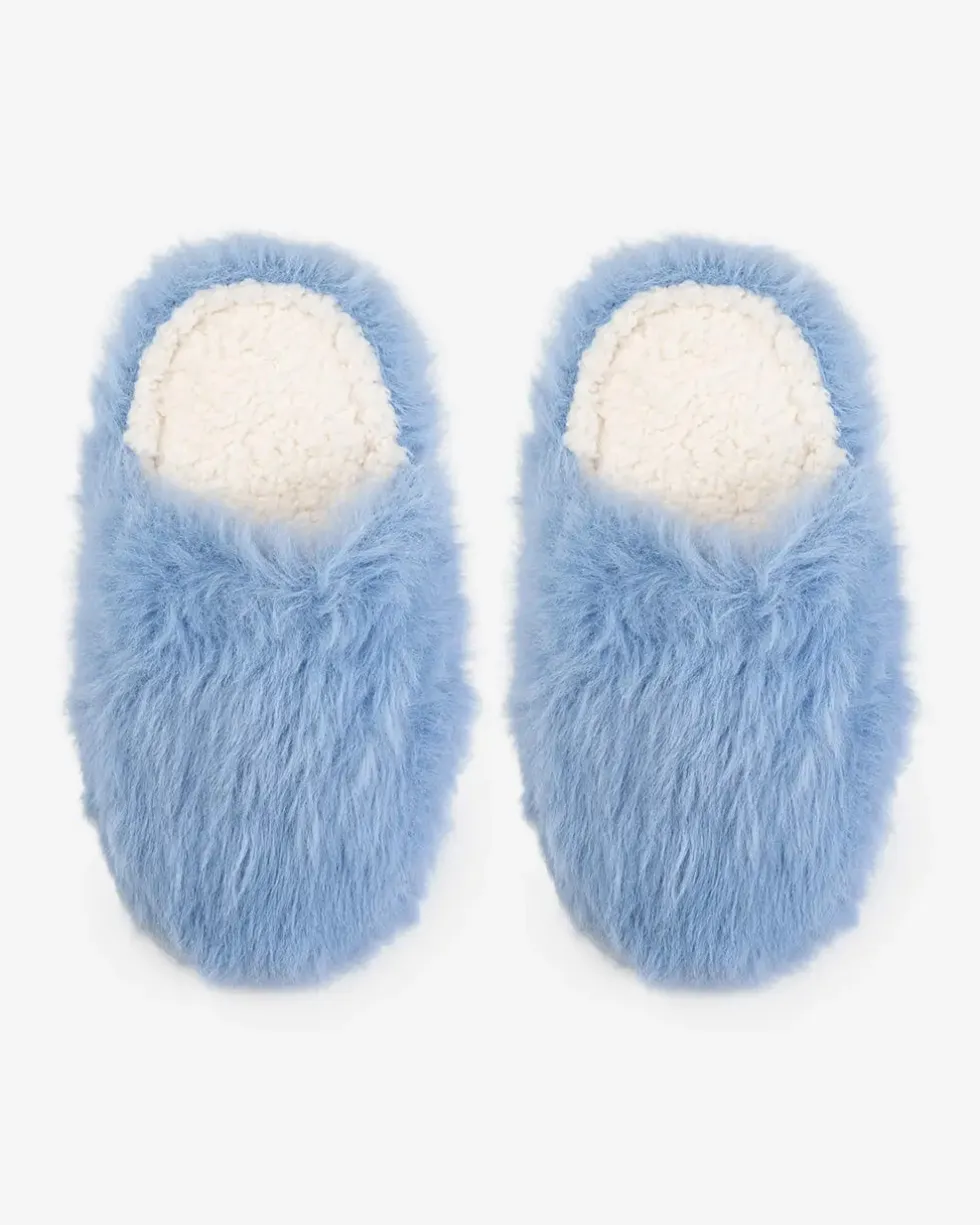 Faux Fur Slide Slippers - Periwinkle