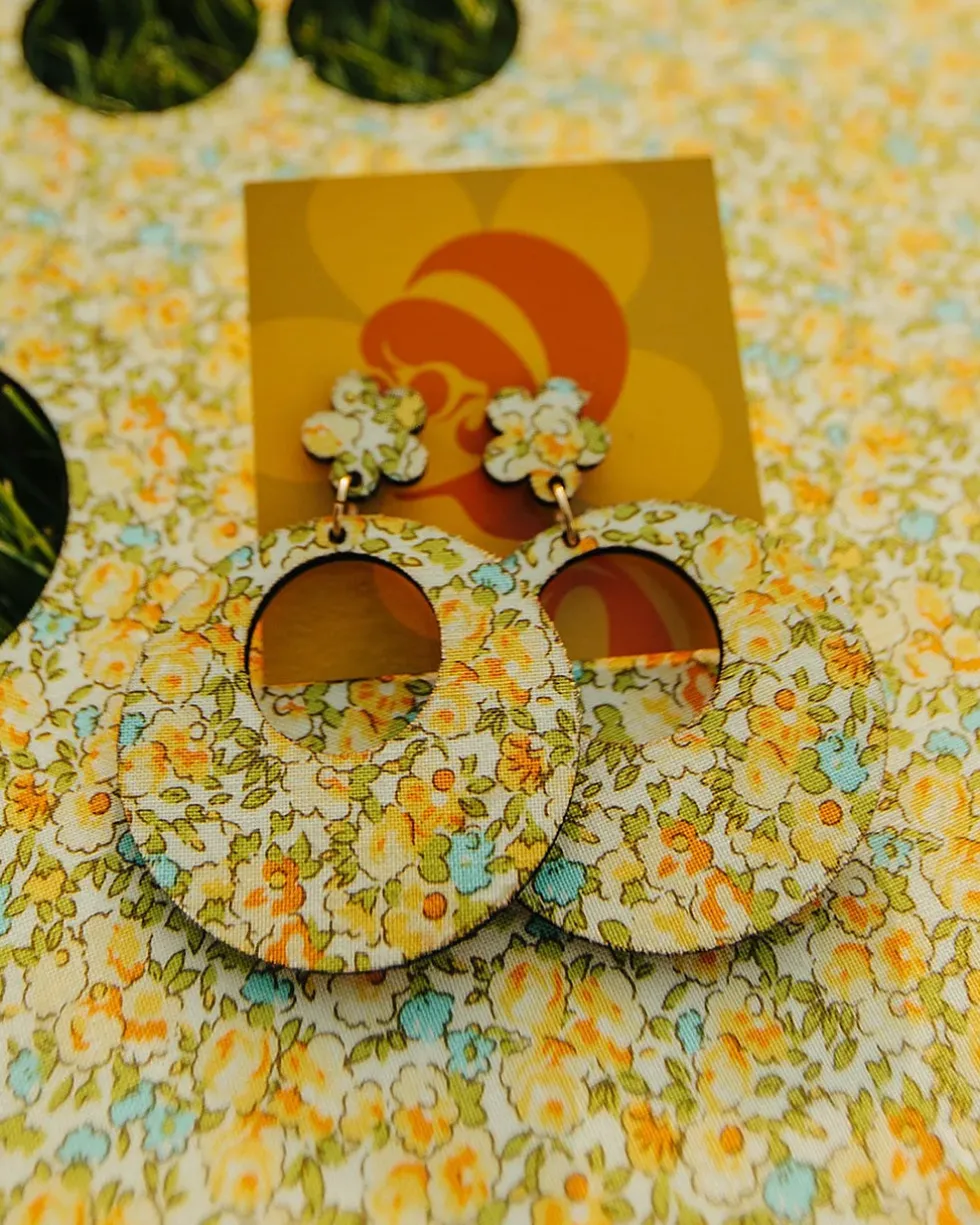 Floral Fabric Wood Earrings