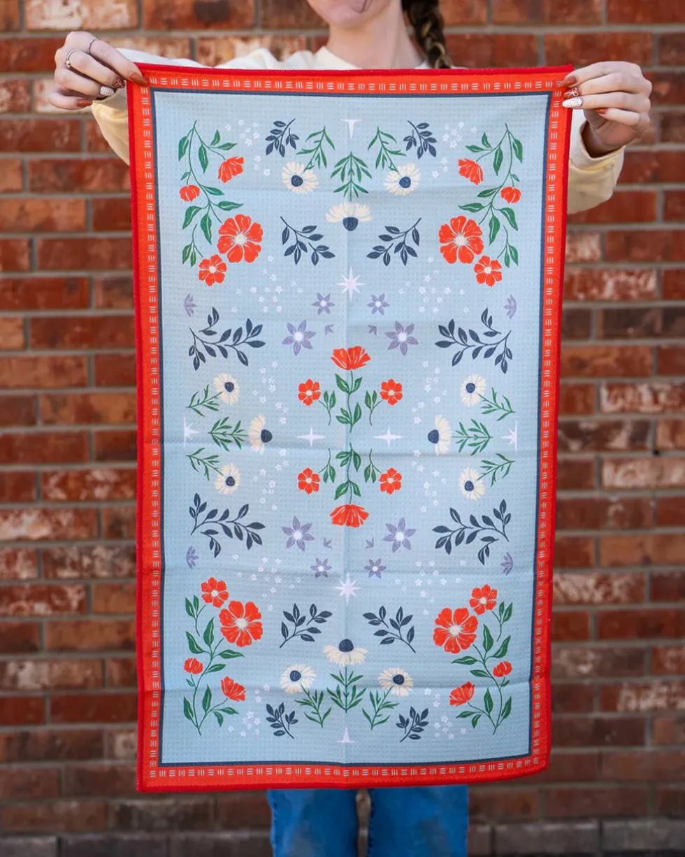 Floral Print Tea Towel - Blue