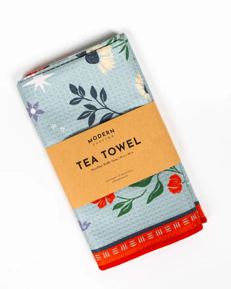 Floral Print Tea Towel - Blue