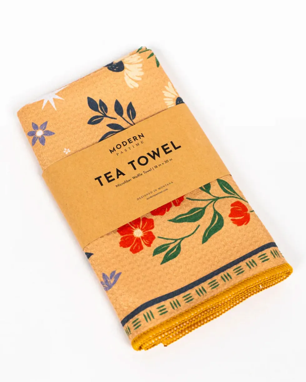 Floral Print Tea Towel - Cream