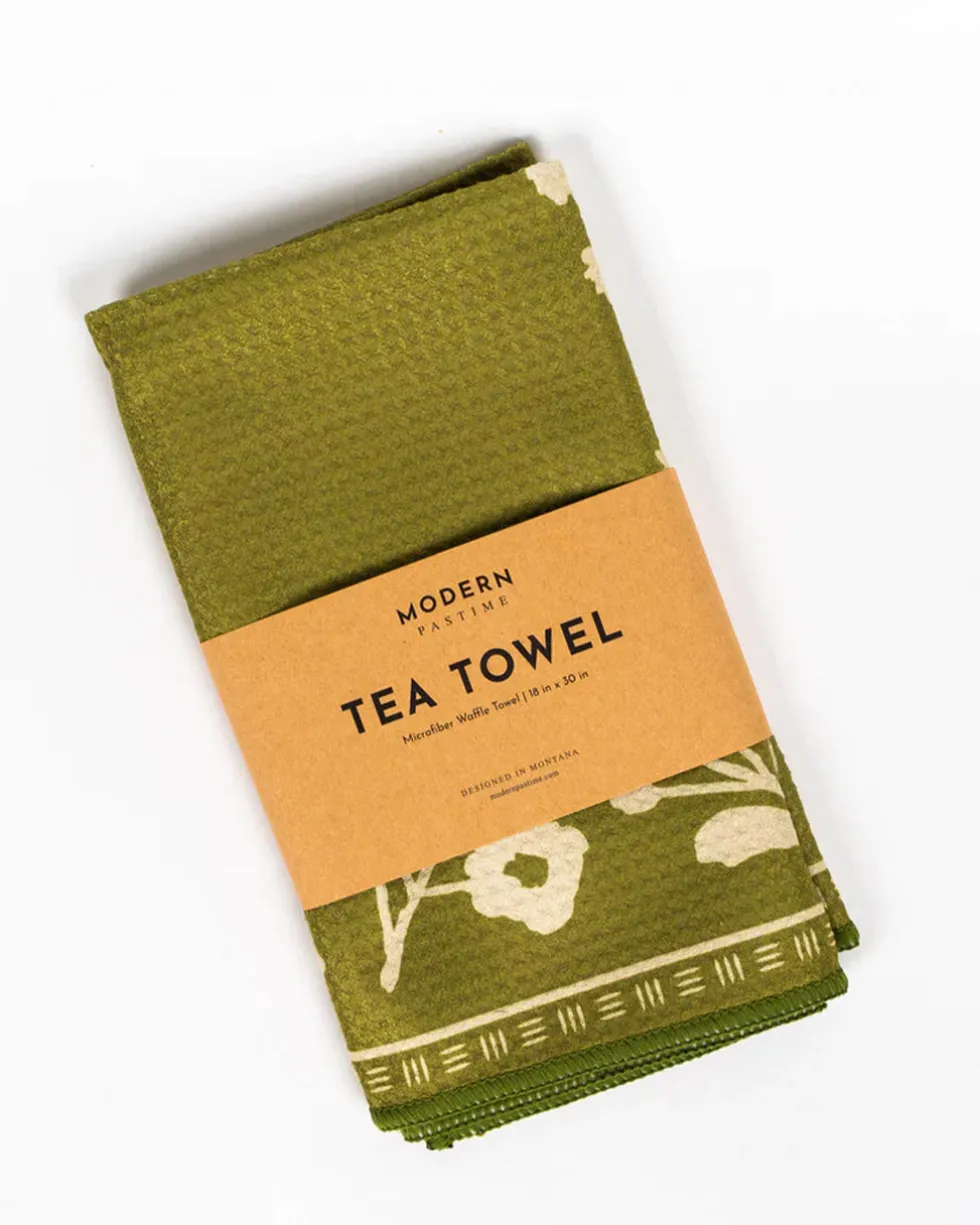 Floral Silhouette Tea Towel - Olive