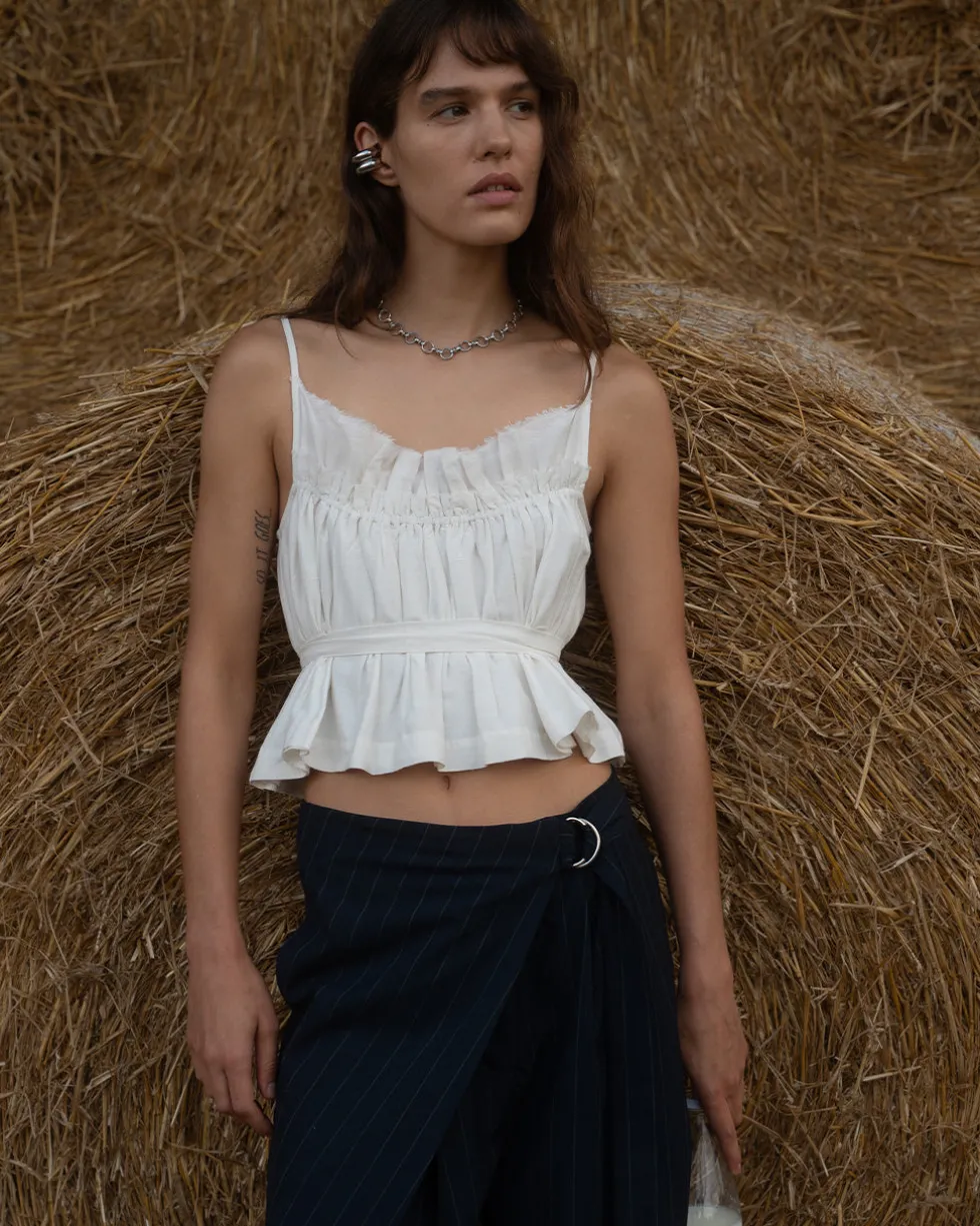 Florence White Gathered Top