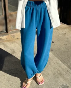 French Terry Balloon Pants - Teal Blue