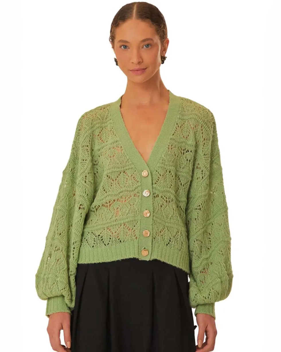 Green Textured Knit Cardigan