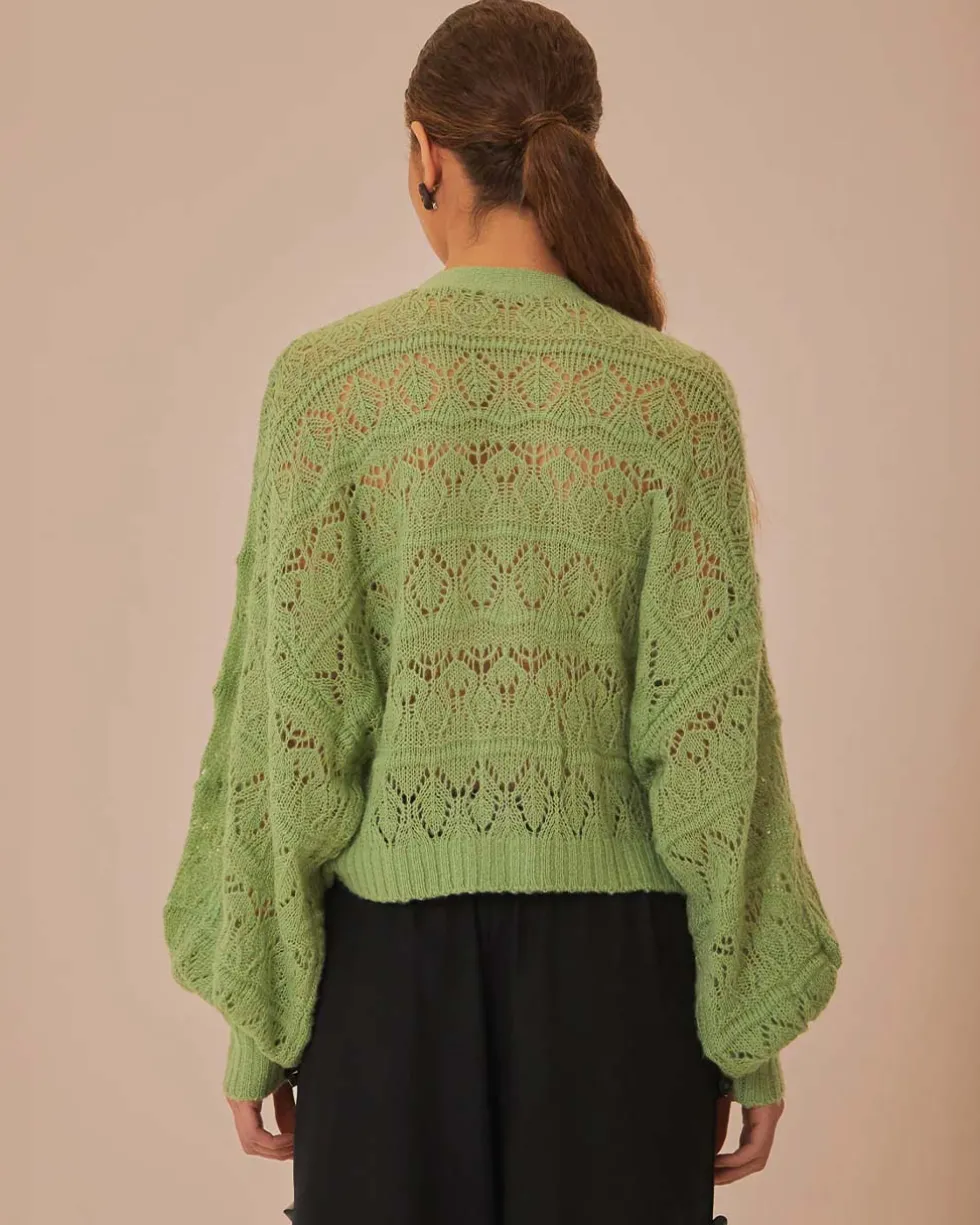 Green Textured Knit Cardigan