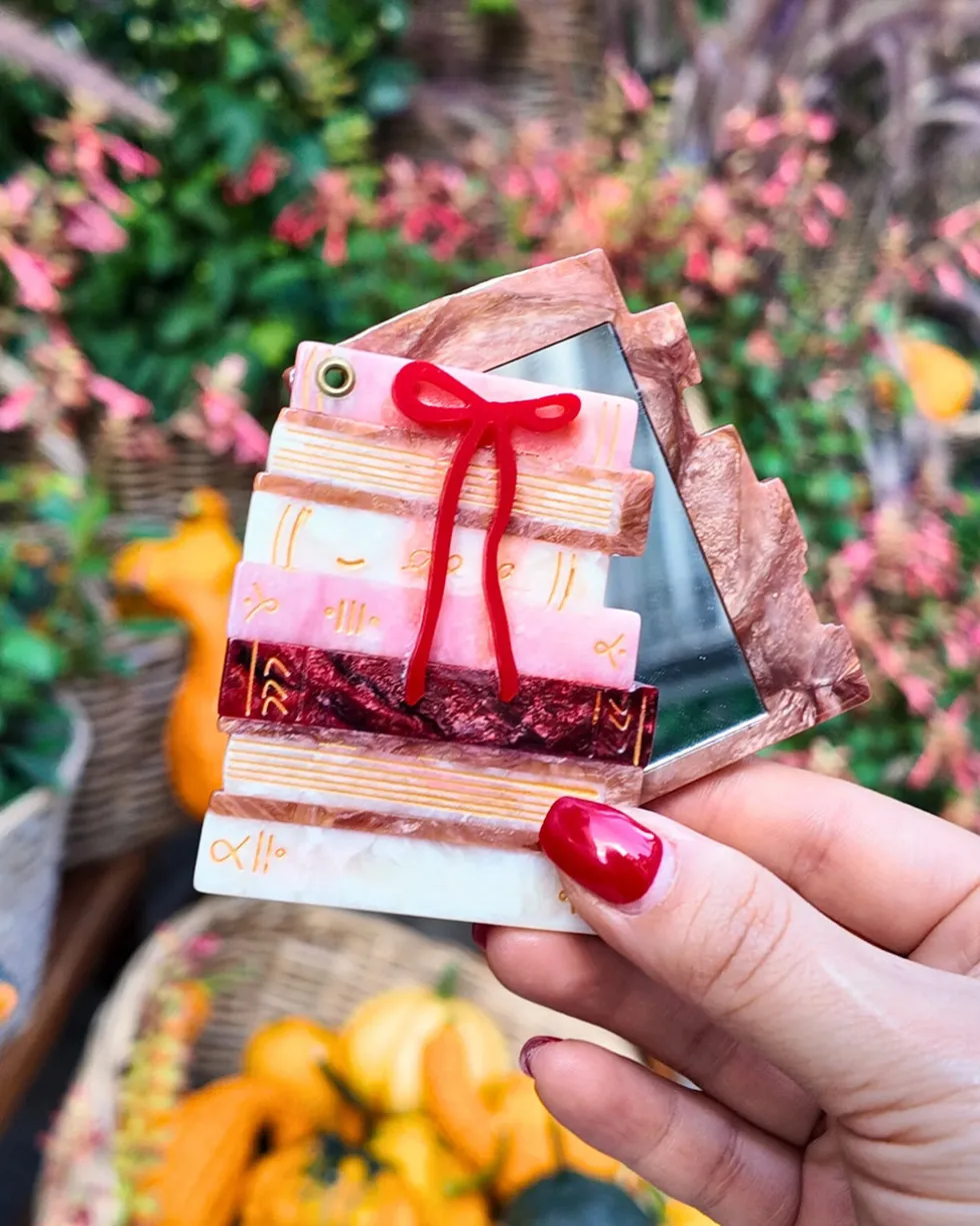 Hand-painted Bow Bookstack Compact Mirror