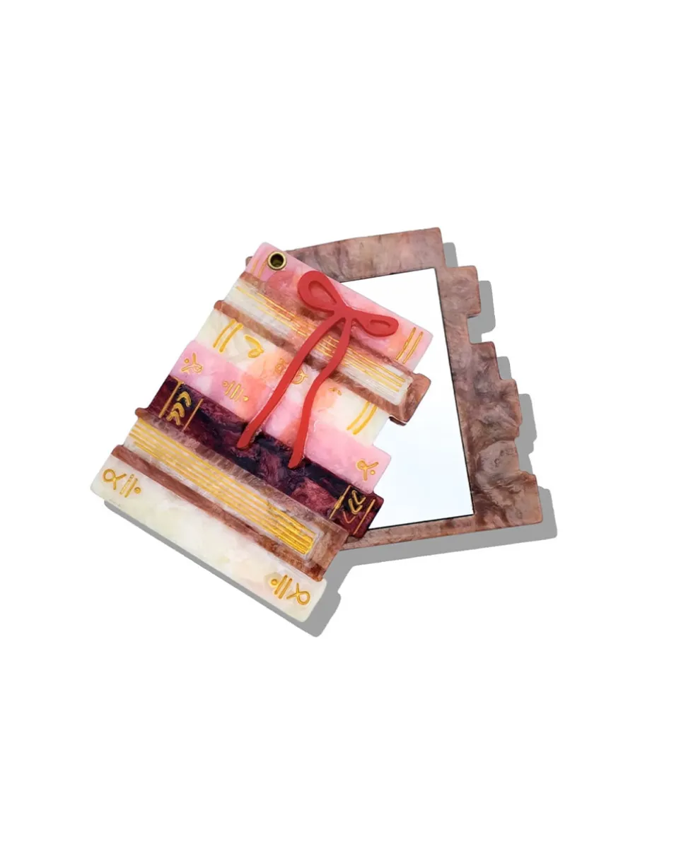 Hand-painted Bow Bookstack Compact Mirror