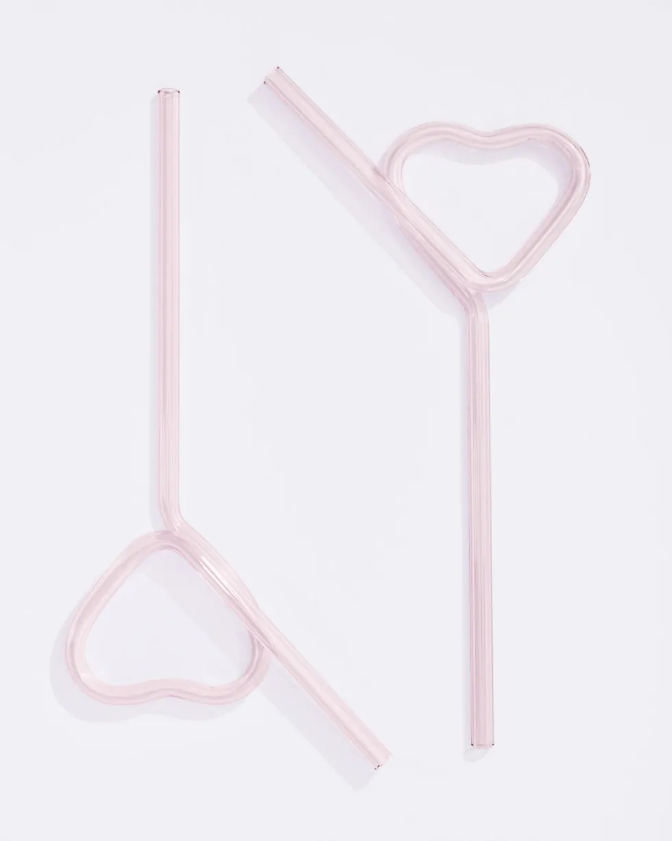 Heart Glass Straw Set