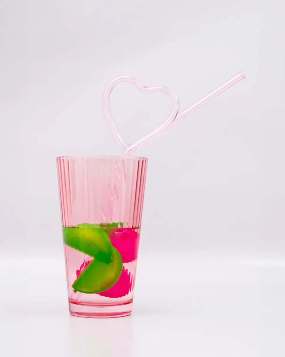 Heart Glass Straw Set