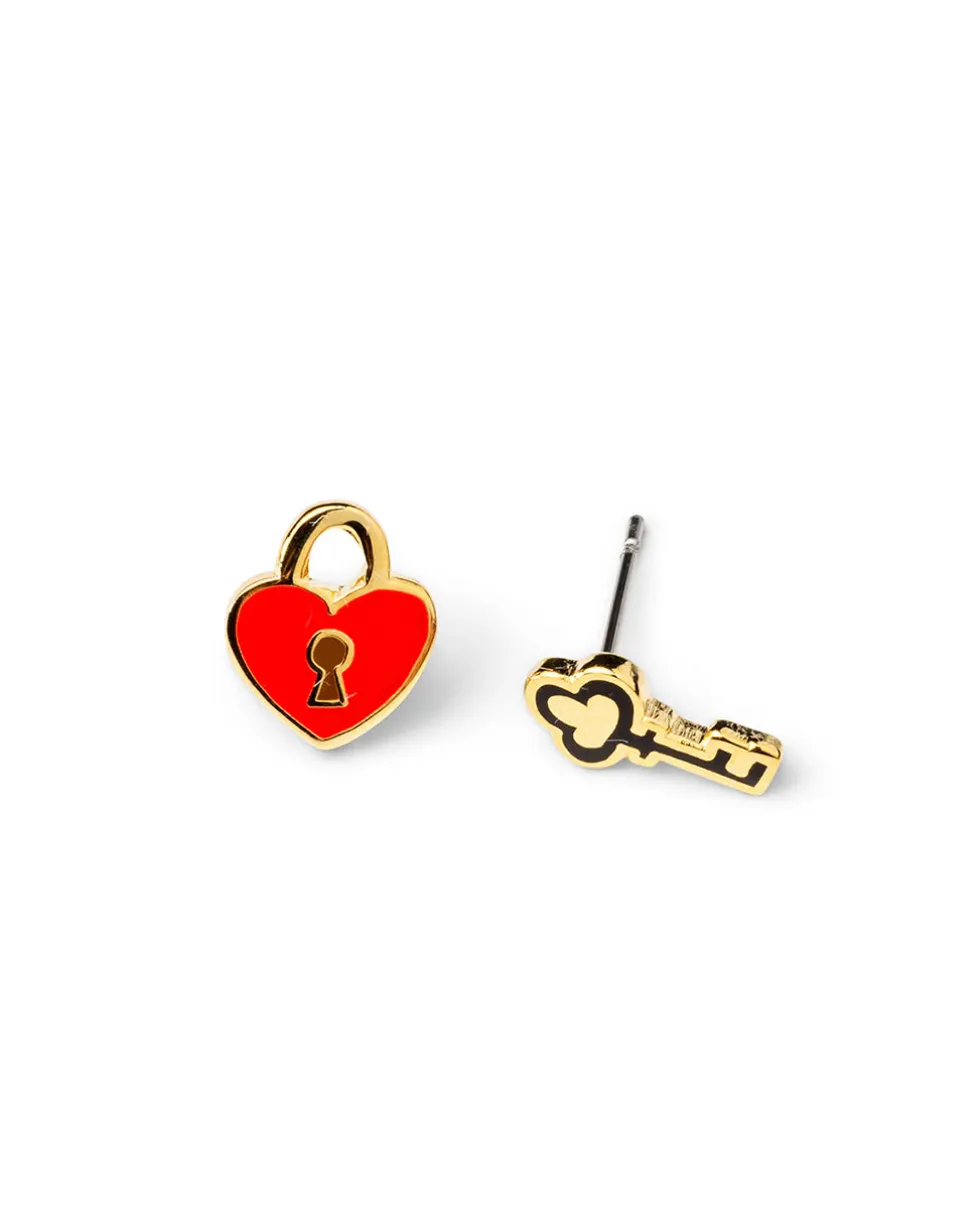 Heart Lock + Key Earrings