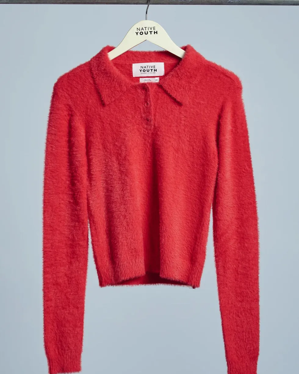 Heidi Brushed Knit Long Sleeve Polo Top