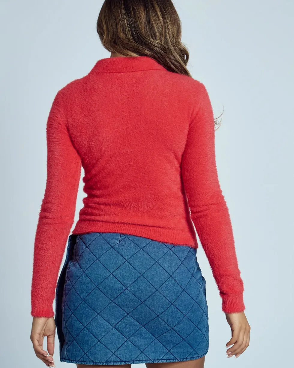 Heidi Brushed Knit Long Sleeve Polo Top