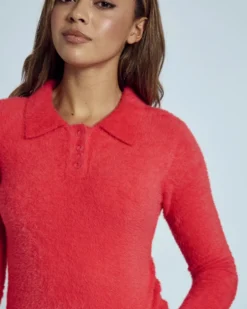 Heidi Brushed Knit Long Sleeve Polo Top