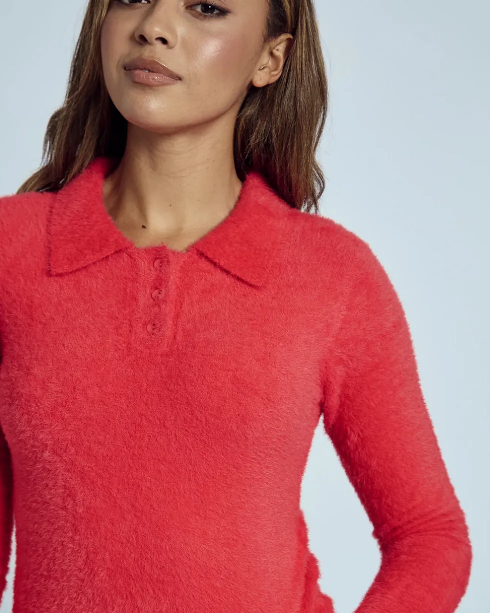 Heidi Brushed Knit Long Sleeve Polo Top