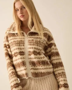 Highland Trails Alpine-Print Sherpa Fleece Jacket