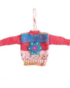 Knit Sweater Ornament - Blue Flower