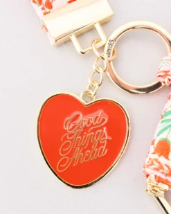 Lanyard Keychain - Pink Tile Floral