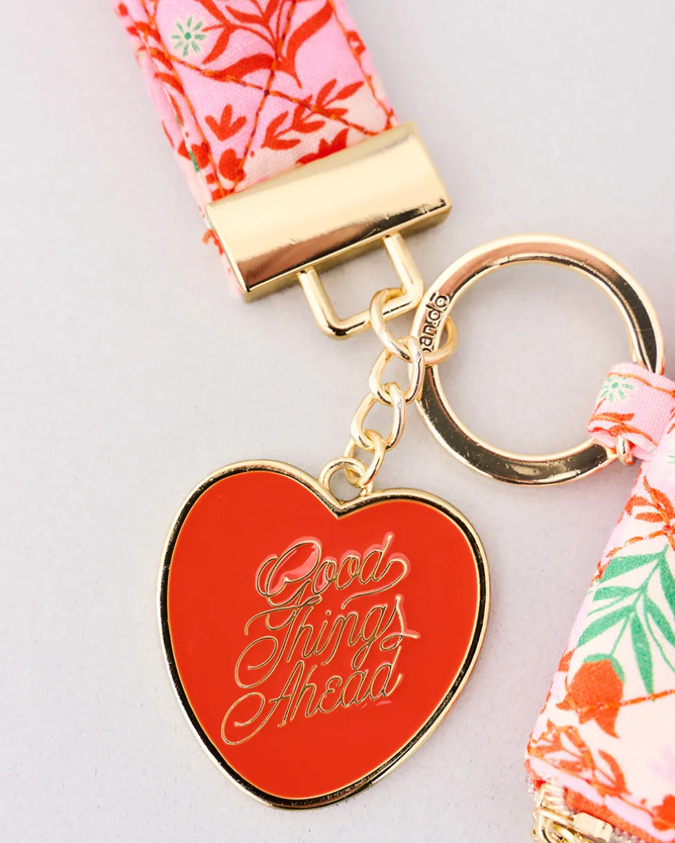 Lanyard Keychain - Pink Tile Floral