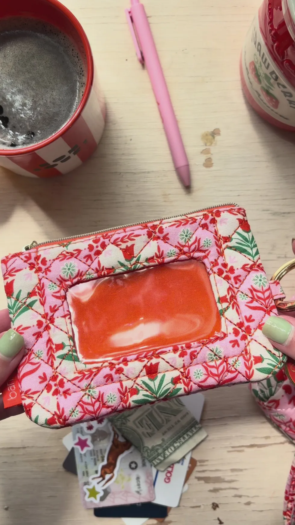 Lanyard Keychain - Pink Tile Floral