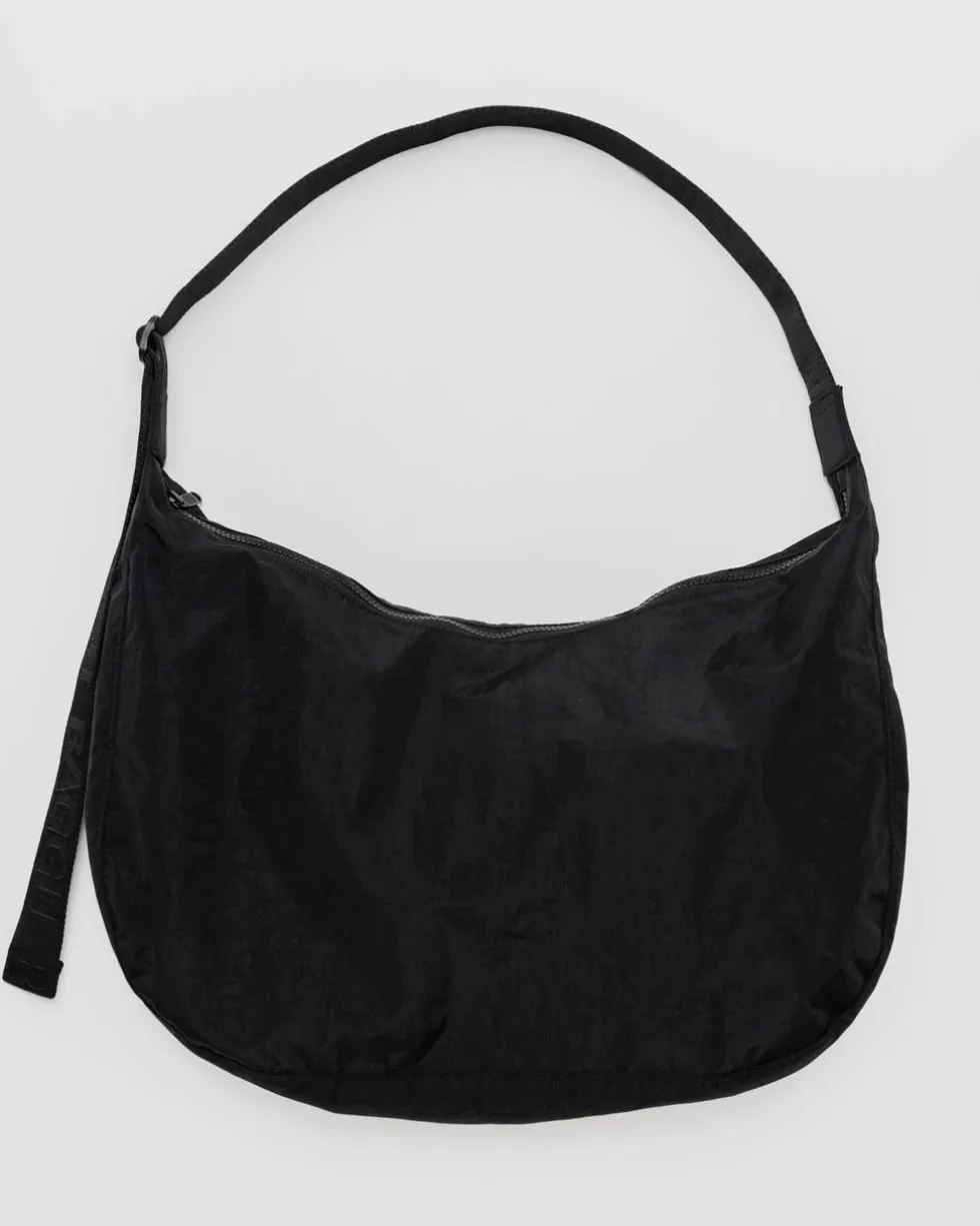 Large Nylon Crescent Bag w/ Key Leash - Black