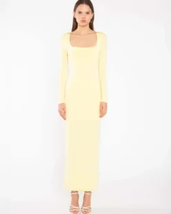 Lemon Yellow Square Neck Maxi Dress