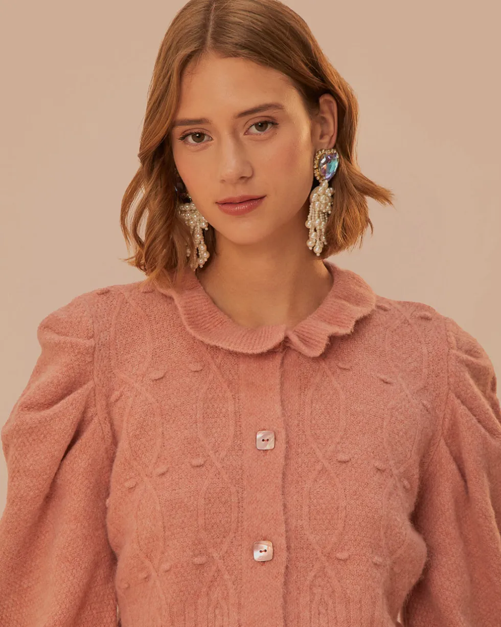Light Pink Ruffle Knit Cardigan
