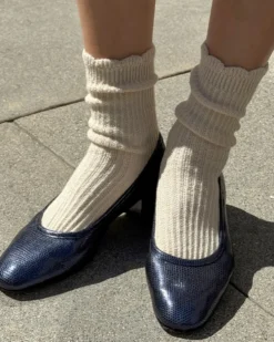 Linen Scallop Socks - Naturel