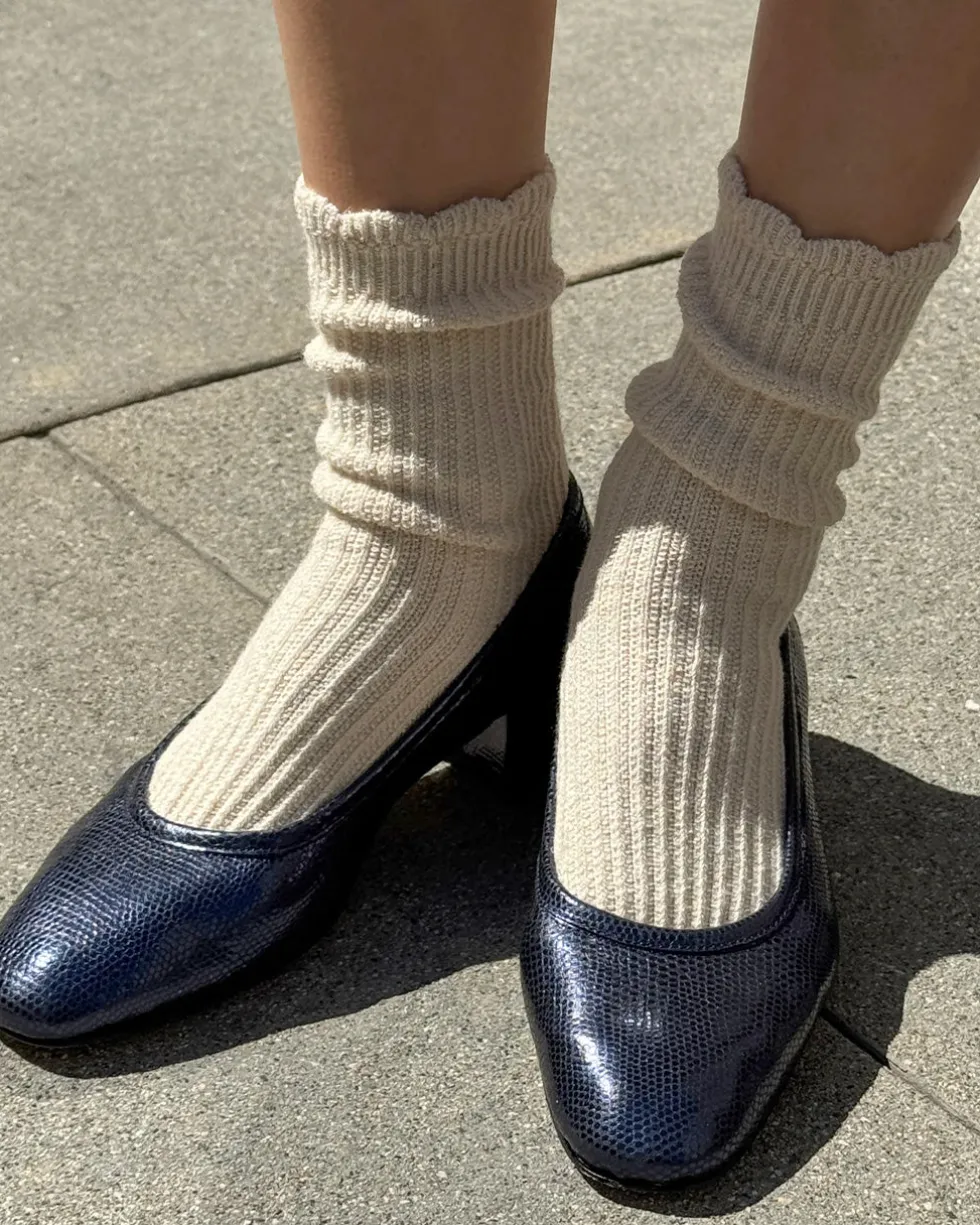 Linen Scallop Socks - Naturel