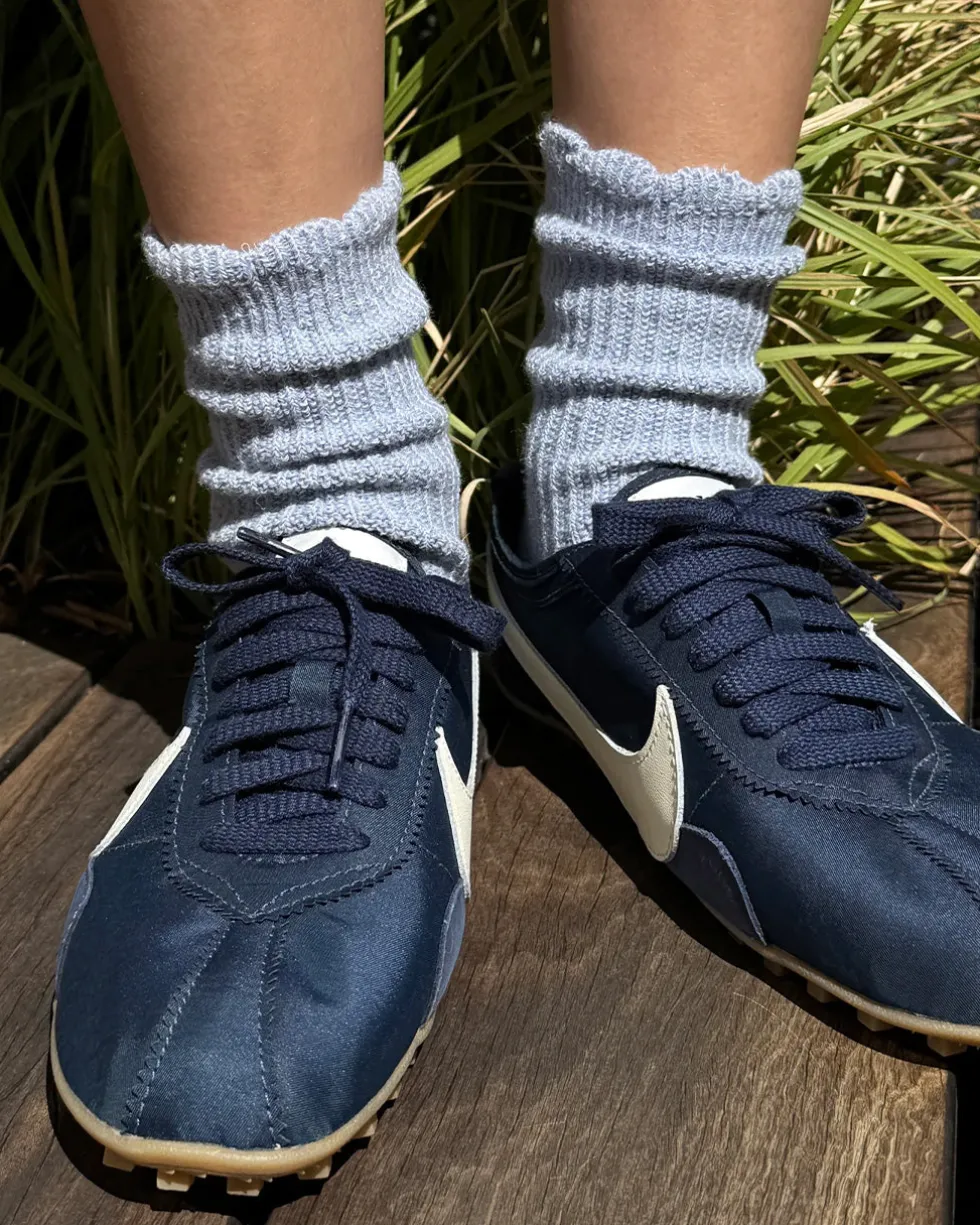 Linen Scallop Socks - Pale Blue