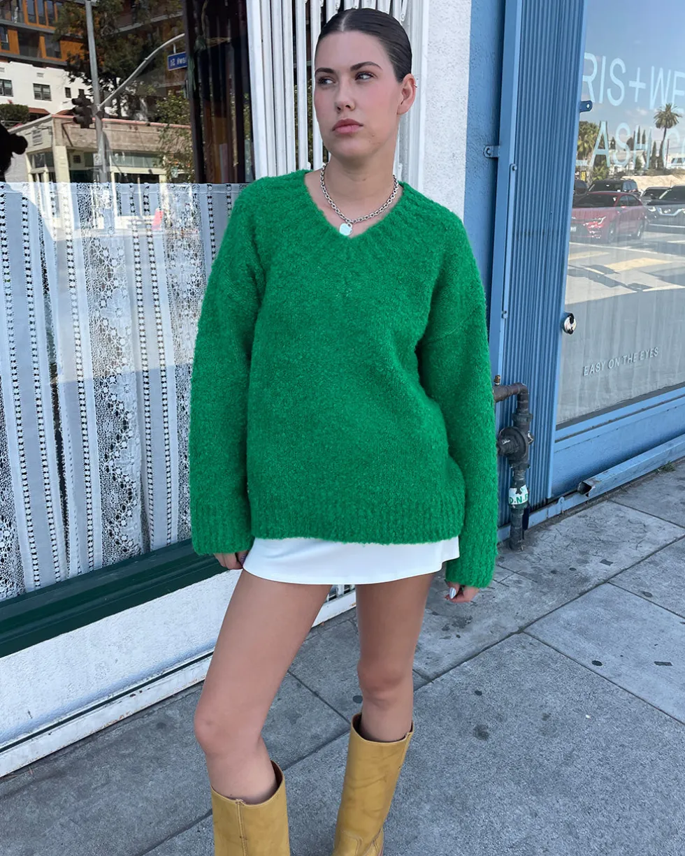 Marion V-Neck Sweater - Kelly Green