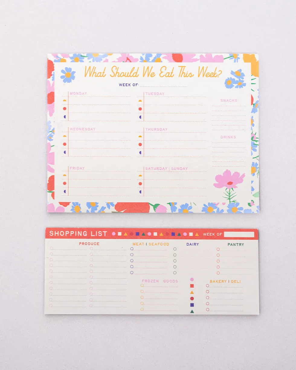 Meal Planner and Shopping List Set - Floral