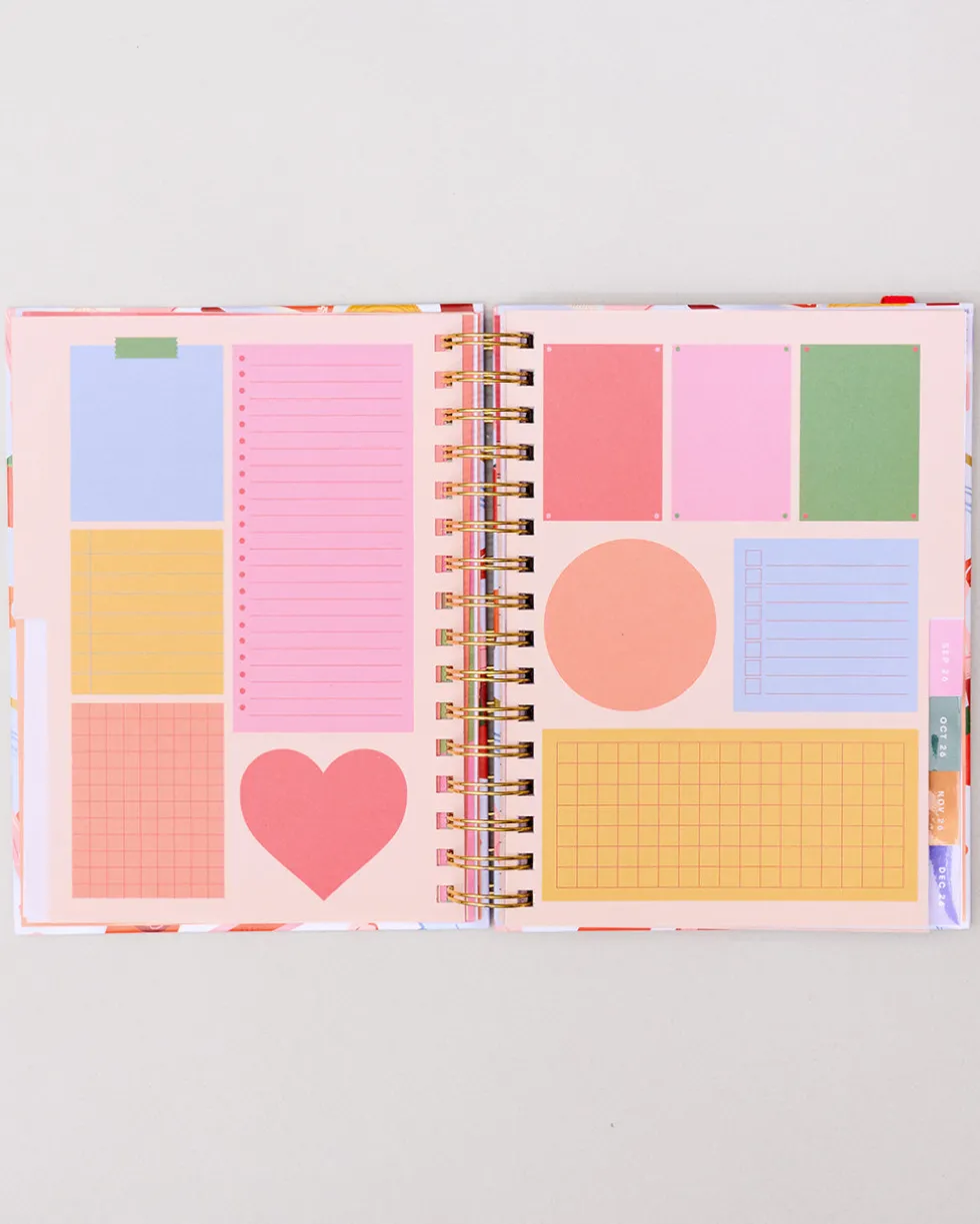 Medium 17-Month Academic Planner - Pink Tile Floral