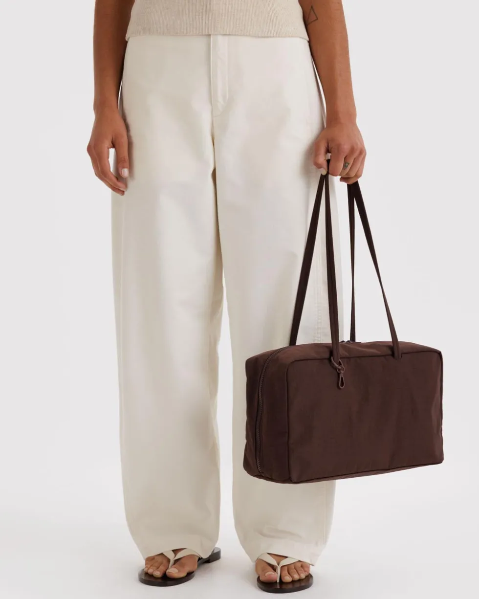 Medium Nylon Bowler Bag - Coffee