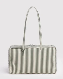 Medium Nylon Bowler Bag - Sage Stripe